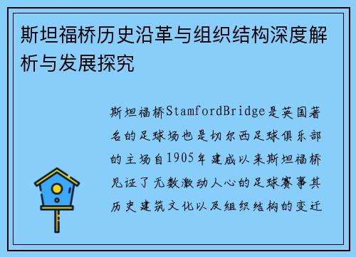斯坦福桥历史沿革与组织结构深度解析与发展探究